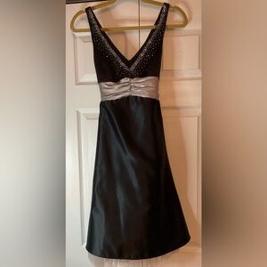 Vintage Black Sequin Metallic Satin Tulle‎ Mini Prom Formal Dress Gown Size 3/4